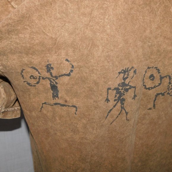 VTG 90s Stone Aged Rockwear Mens L Brown Shirt Petroglyphs Native acid wash - Picture 10 of 11